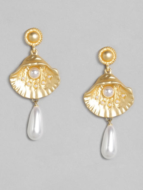 

DressBerry Gold-Toned & White Shell Shaped Drop Earrings