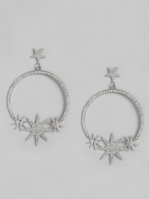 

DressBerry Silver-Toned Embellished Circular Drop Earrings