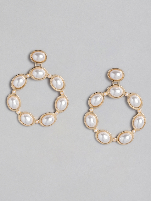 

DressBerry Gold-Plated Off-White Beaded Circular Drop Earrings