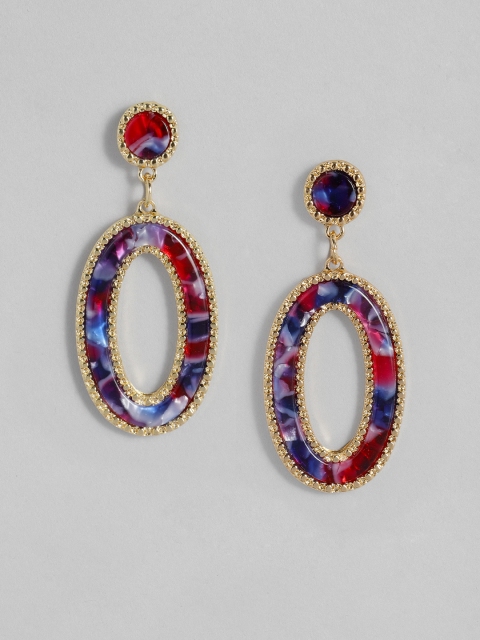 

DressBerry Navy Blue & Red Gold-Plated Oval Drop Earrings