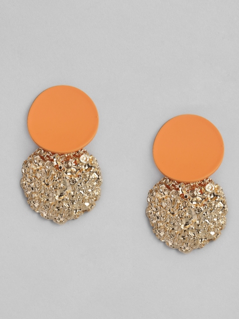 

DressBerry Orange & Gold-Toned Circular Drop Earrings