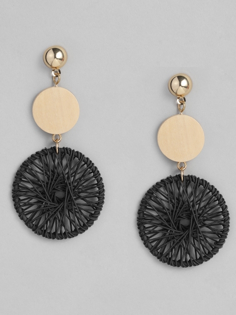 

DressBerry Navy Blue & Gold-Toned Circular Drop Earrings