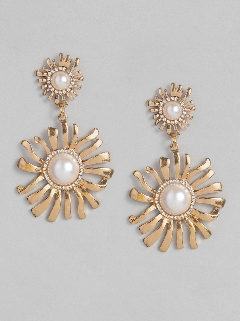 

DressBerry Gold-Toned & White Circular Drop Earrings