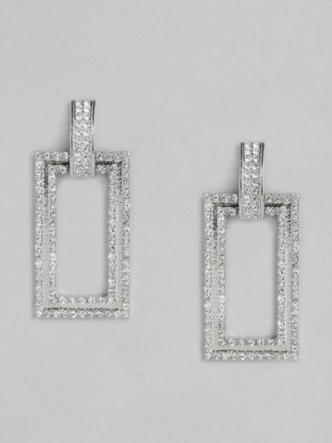 

DressBerry Silver-Toned Embellished Geometric Drop Earrings