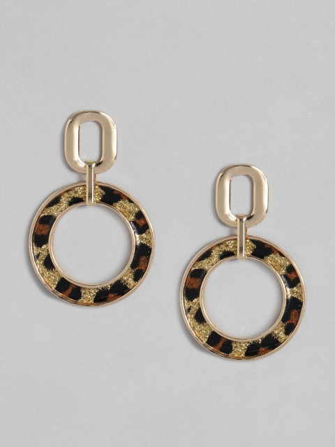 

DressBerry Gold-Toned & Brown Circular Drop Earrings