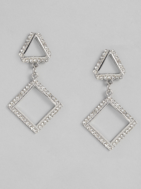 

DressBerry Silver-Toned Embellished Geometric Drop Earrings