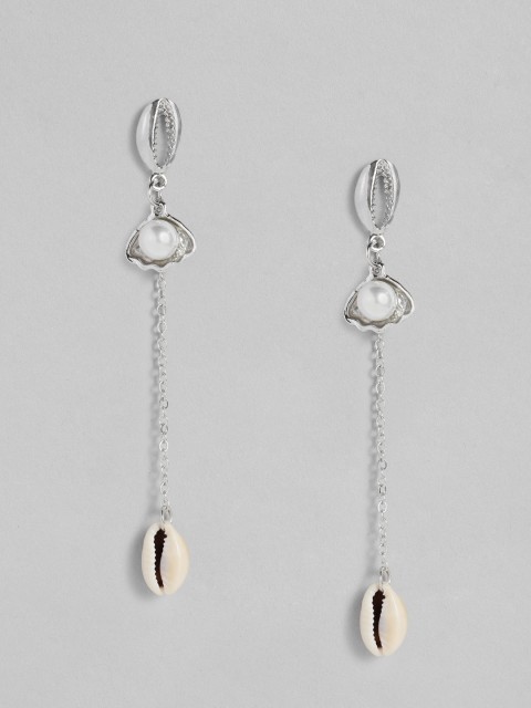

DressBerry Silver-Plated Beaded Quirky Drop Earrings