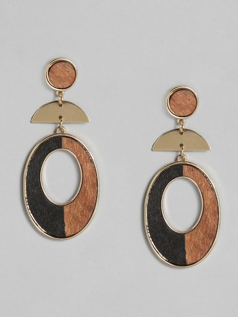 

DressBerry Brown & Black Gold-Plated Contemporary Drop Earrings