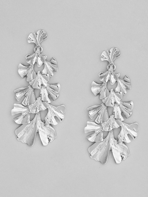 

DressBerry Silver-Toned Floral Drop Earrings