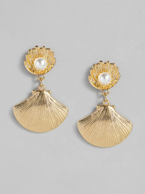 

DressBerry Gold-Plated Beaded Shell Shaped Drop Earrings