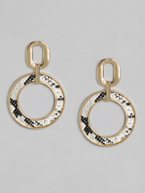 

DressBerry Gold-Toned & White Snakeskin Print Circular Drop Earrings