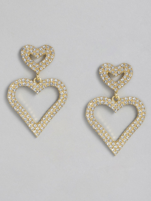 

DressBerry Gold-Plated Studded Heart Shaped Drop Earrings