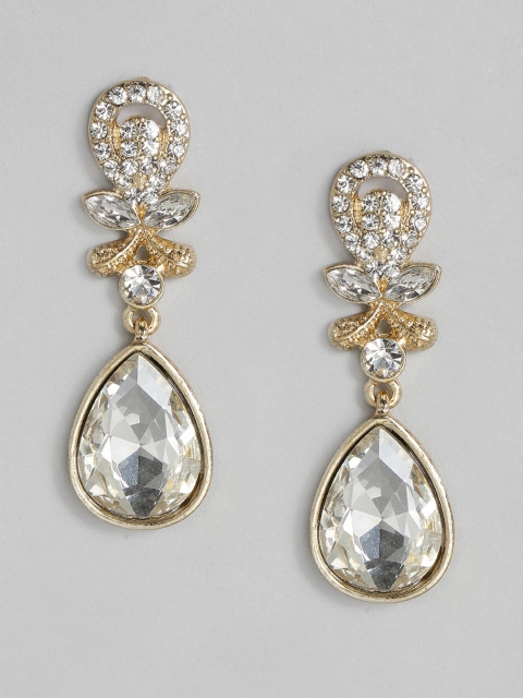 

DressBerry Gold-Toned Stone Studded Teardrop Shaped Drop Earrings
