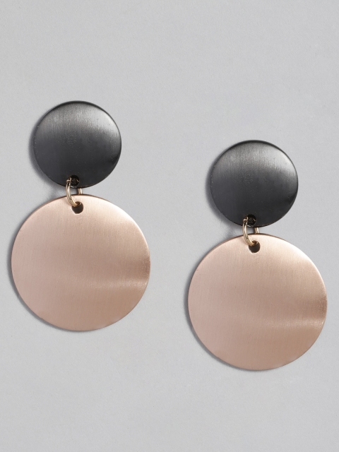 

DressBerry Rose Gold-Plated Black Circular Drop Earrings