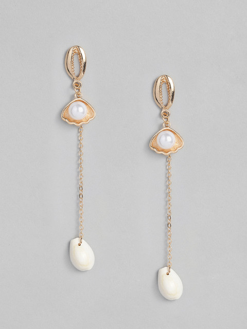 

DressBerry White Gold-Plated Cowrie Shell Quirky Drop Earrings