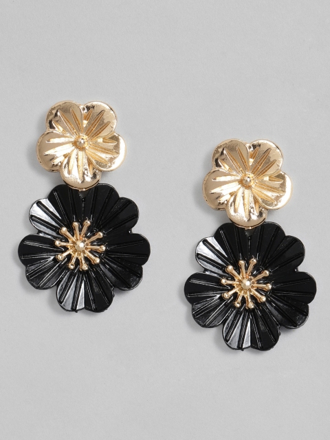 

DressBerry Black & Gold-Toned Floral Drop Earrings