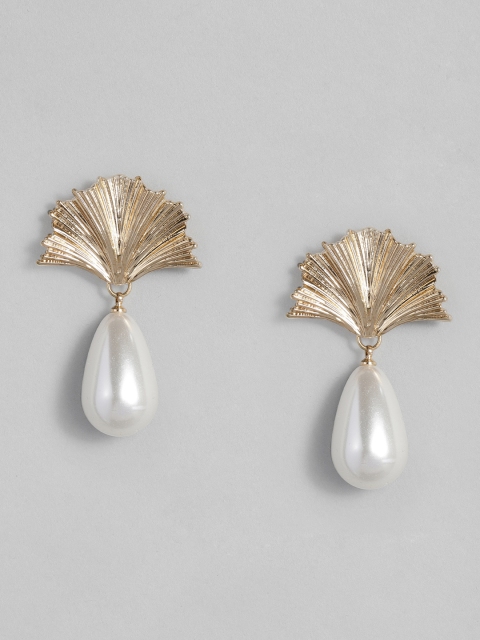 

DressBerry White Gold-Plated Beaded Contemporary Drop Earrings