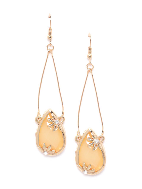 

DressBerry Cream-Coloured Gold-Plated Stone-Studded Teardrop Shaped Drop Earrings