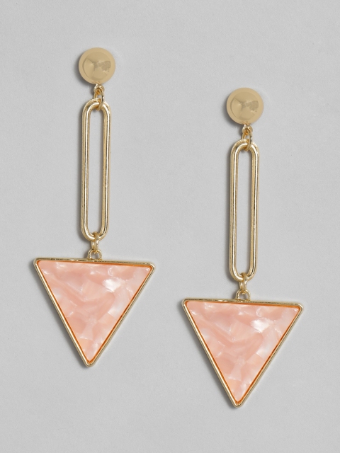 

DressBerry Pink & Gold-Toned Geometric Drop Earrings