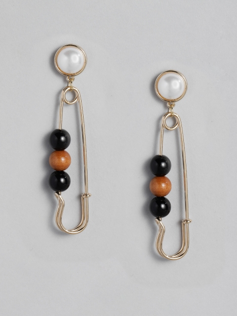 

DressBerry Gold-Plated Beaded Geometric Drop Earrings