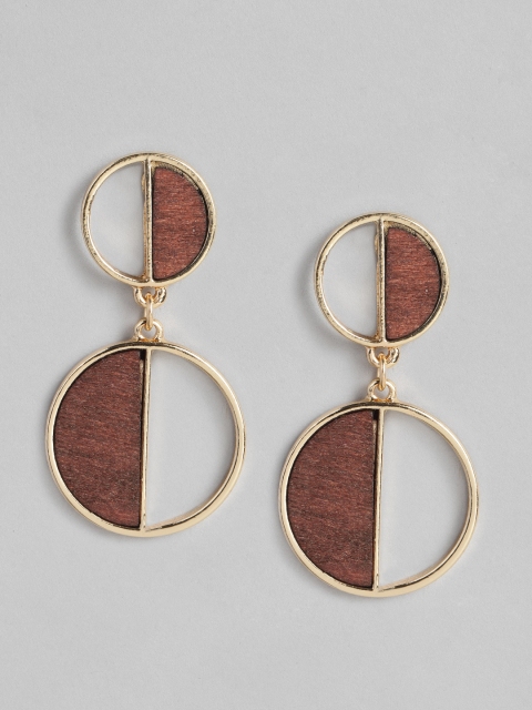 

DressBerry Brown & Gold-Toned Wood Circular Drop Earrings