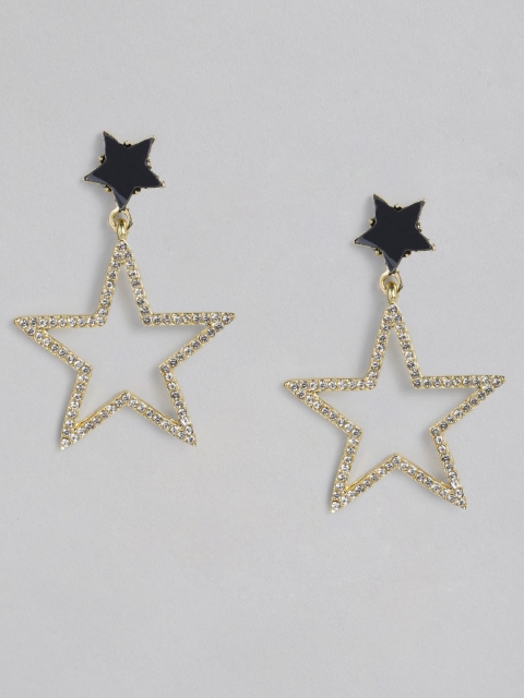 

DressBerry Black Gold-Plated Studded Star Shaped Drop Earrings