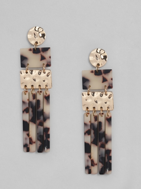 

DressBerry Gold-Toned & Black Geometric Drop Earrings