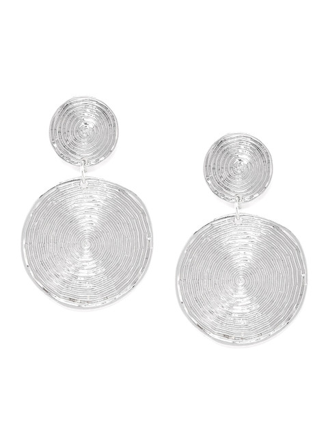 

DressBerry Silver-Plated Textured Circular Drop Earrings