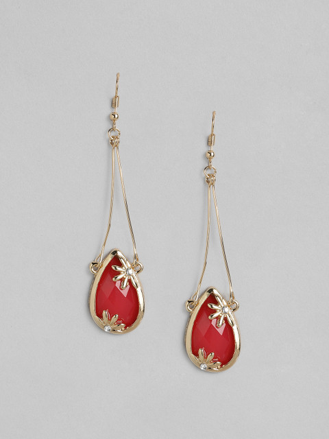 

DressBerry Red Gold-Plated Studded Teardrop Shaped Drop Earrings