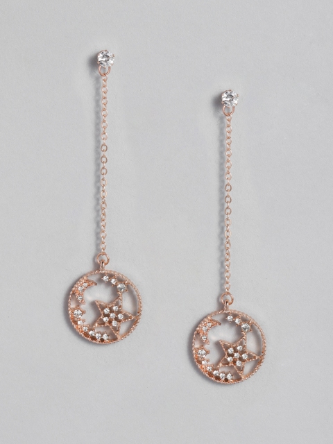 

DressBerry Rose Gold Circular Moon & Star Design Drop Earrings