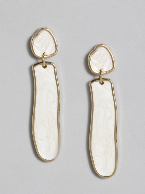 

DressBerry Gold-Toned & Off-White Geometric Drop Earrings
