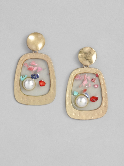 

DressBerry Gold-Plated Beaded Geometric Drop Earrings