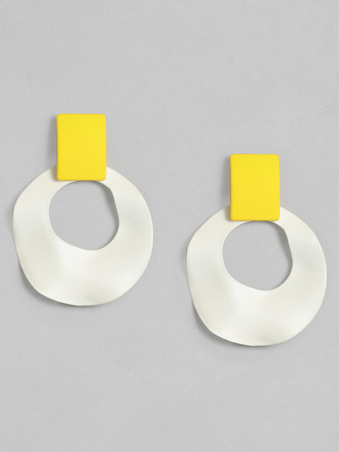 

DressBerry White & Yellow Colourblock Geometric Drop Earrings