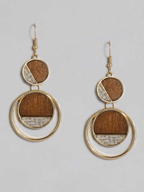 

DressBerry Brown Gold-Plated Contemporary Drop Earrings