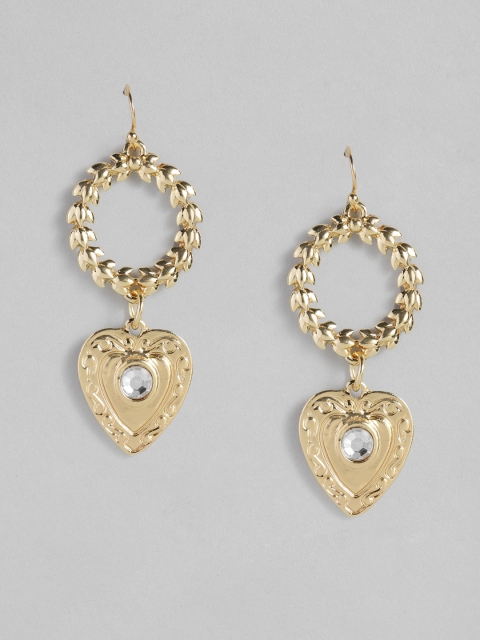 

DressBerry Gold-Plated Studded Heart Shaped Drop Earrings