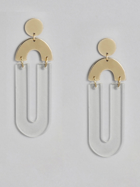 

DressBerry Gold-Toned & Transparent Geometric Drop Earrings