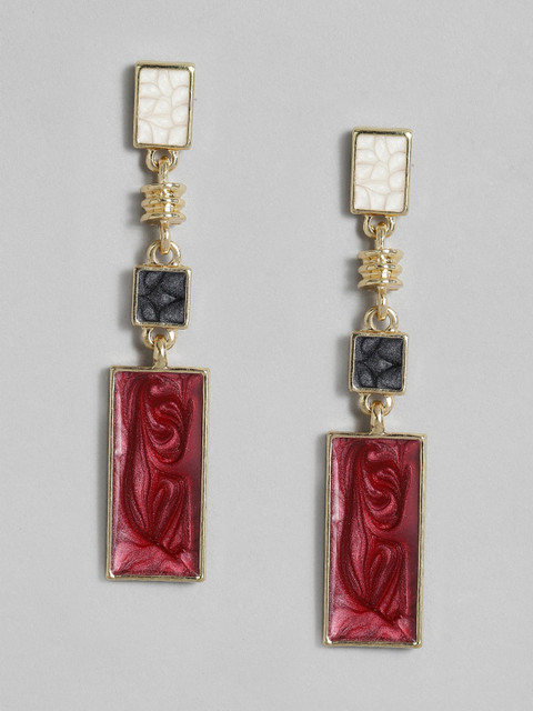 

DressBerry Red & White Gold-Plated Enamelled Contemporary Drop Earrings