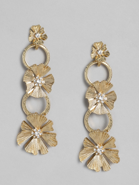 

DressBerry Gold-Plated Studded Floral Drop Earrings