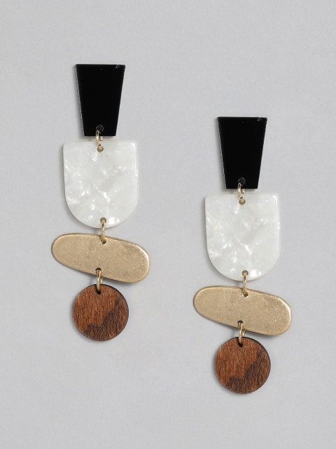 

DressBerry Black & White Gold-Plated Contemporary Drop Earrings