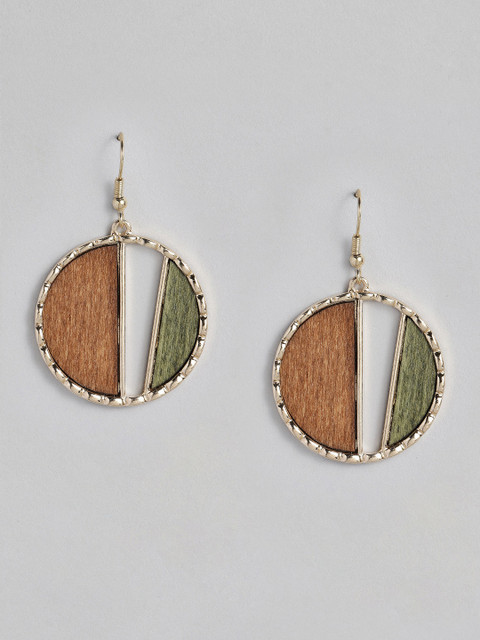

DressBerry Gold-Plated Green Circular Drop Earrings