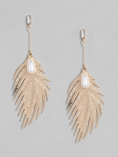 

DressBerry Gold-Plated Feather Shaped Drop Earrings