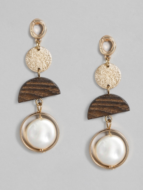 

DressBerry Gold-Toned & Brown Geometric Drop Earrings