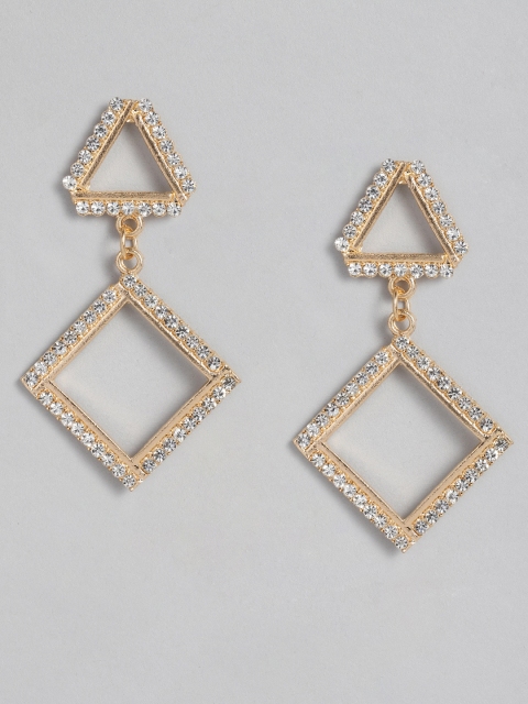 

DressBerry Gold-Plated Studded Geometric Drop Earrings