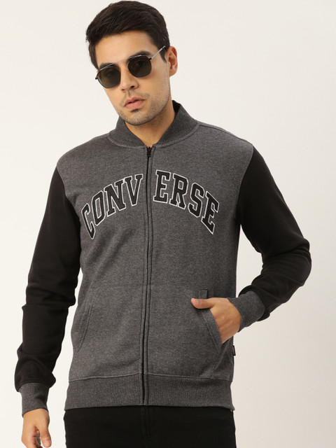

Converse Men Grey Melange & Black Printed Sweatshirt