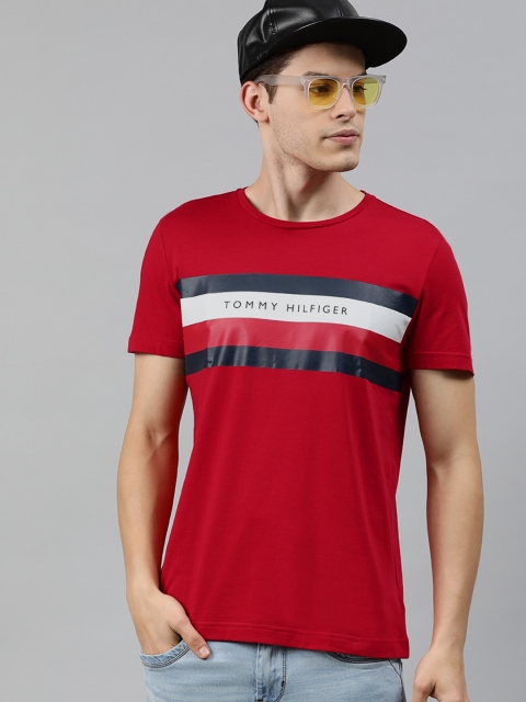 

Tommy Hilfiger Men Red Brand Logo Printed Round Neck T-shirt