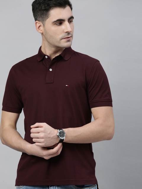 

Tommy Hilfiger Men Maroon Solid Polo Collar Pure Cotton T-shirt