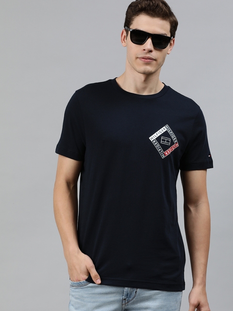 

Tommy Hilfiger Men Navy Blue Printed Round Neck Pure Cotton T-shirt