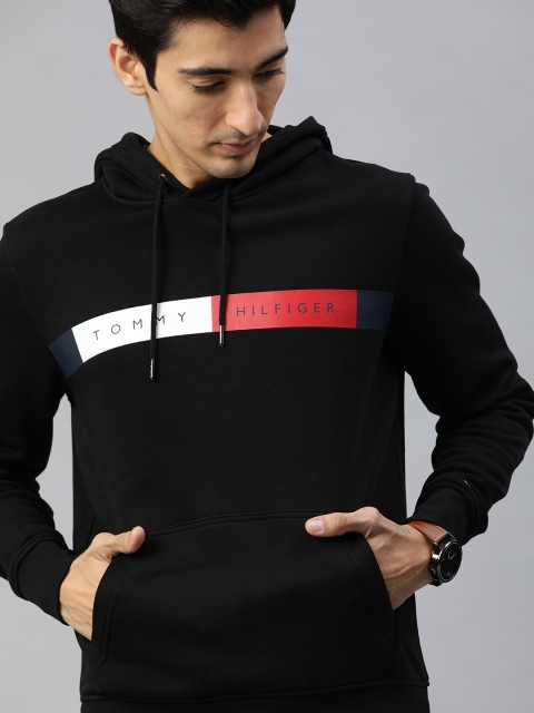 

Tommy Hilfiger Men Black Printed Hooded Sweatshirt