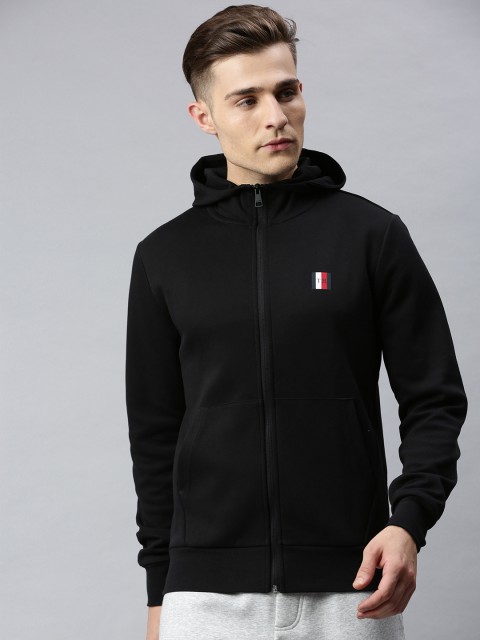 

Tommy Hilfiger Men Black Solid Hooded Sweatshirt