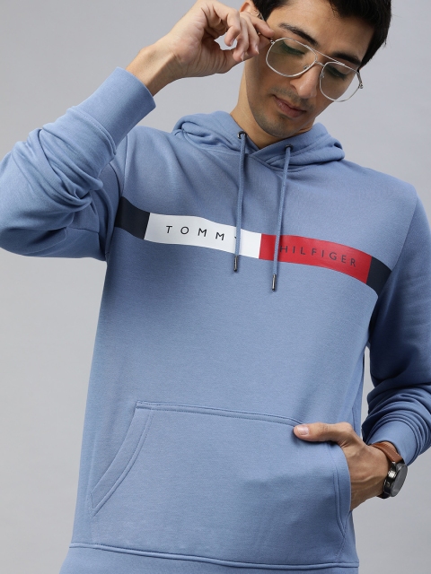 

Tommy Hilfiger Men Blue Printed Hooded Sweatshirt